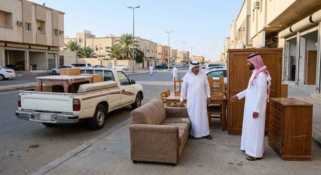 فريق عمل محترف يقوم بفحص وتقييم الأثاث المنزلي بعناية ضمن خدمات نشتري الاثاث المستعمل بالفنطاس لضمان تقديم أفضل الأسعار وتوفير تجربة مريحة وسريعة.